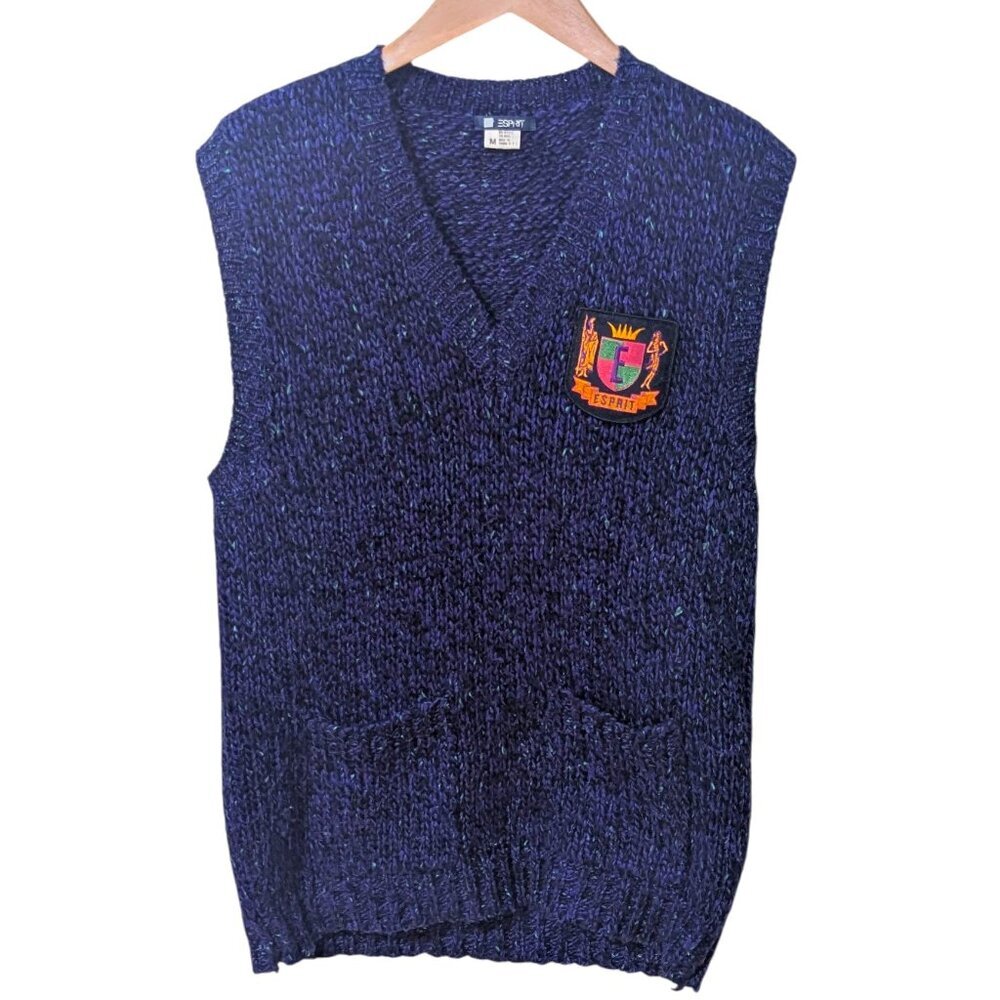 Esprit Sweater Vest Vintage Patch Crest‎ Heritagecore Preppy Academia 80's